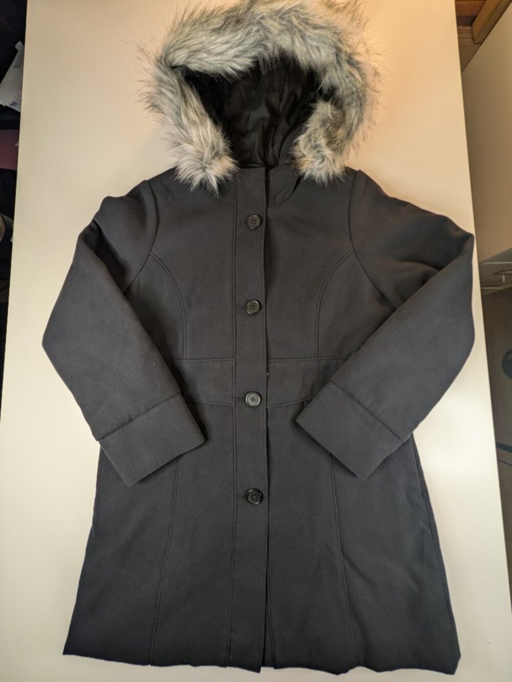 Cat & Jack Girls XL Black Hooded Winter Coat Faux Fur Trim NWOT